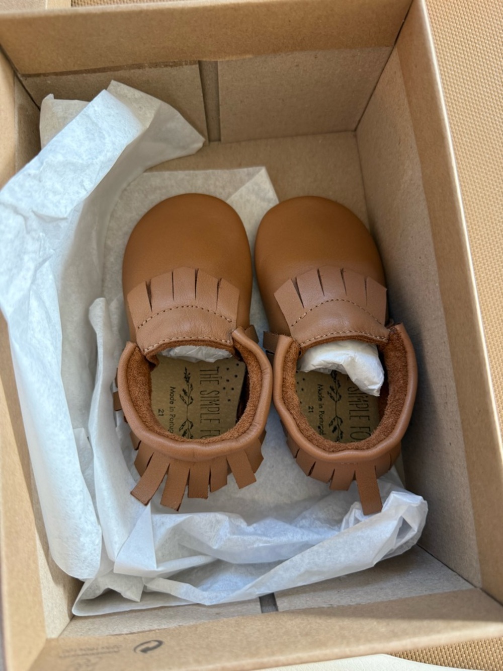 The Simple Folk Classic Tan Fringe Baby Moccasins - Soft Slip-On Toddler Shoes